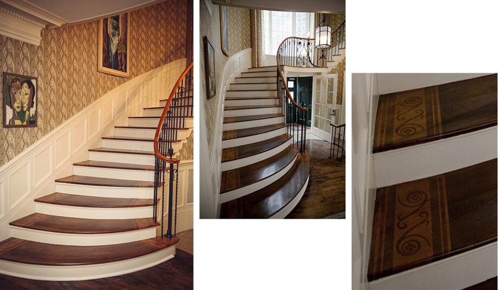 Paint on staircase to look like inlaid wood